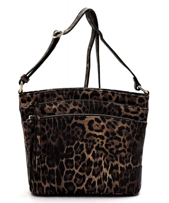 Leopard Multi Zip Pocket Crossbody Bag LE059 Brown